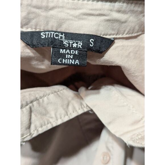 Stitch Star Shirt Womens Small Short Sleeve Button Up Pocket Tan Lightweight Top - Picture 8 of 10